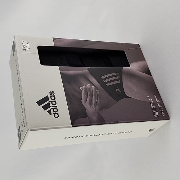 Adidas Men's 3 Pack Brief Active Flex Cotton 3 Stripes Black Size Small - Picture 4 of 12